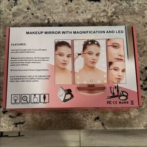 LED Makeup Mirror with Magnification - Pink